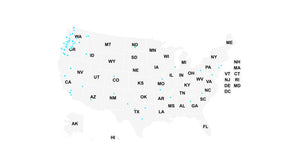 Map of the United States showing locations that LTT Partners has serviced.