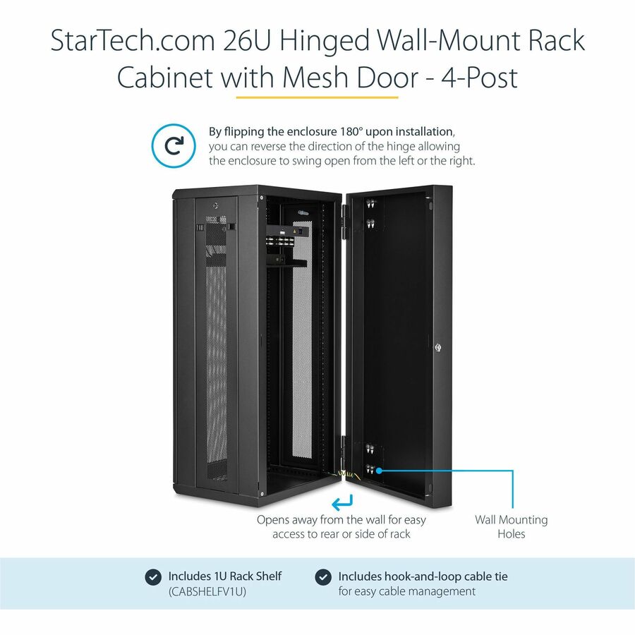 StarTech.com 4-Post 26U Wall Mount Network Cabinet, 19