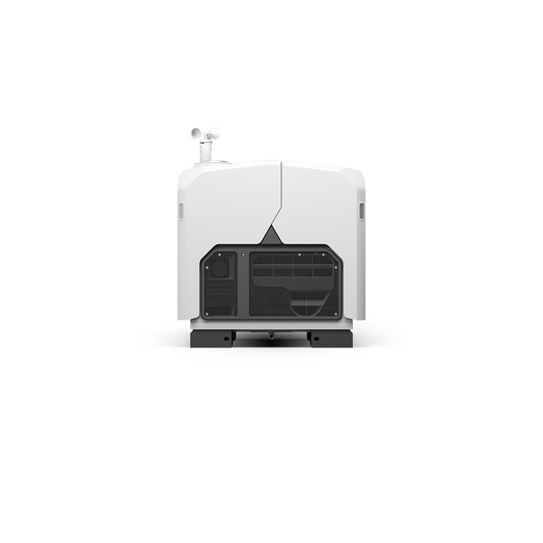 White industrial machine with black components on a white background