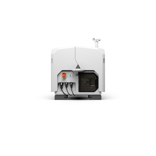White industrial machine with a black component on a white background