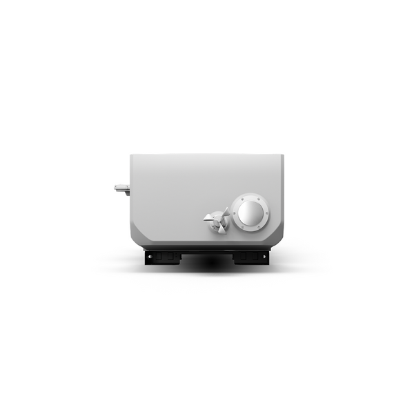Gray electronic device with a circular component on a white background