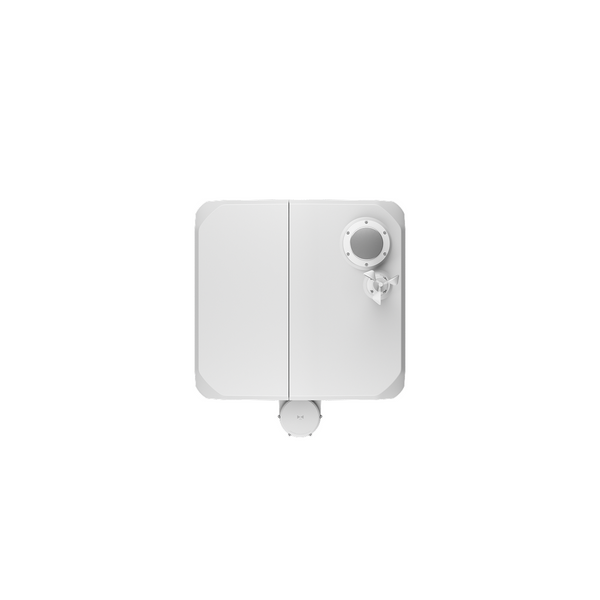 White electronic device with a circular component on a white background