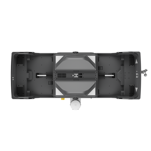 Black metal bracket or support structure on a white background