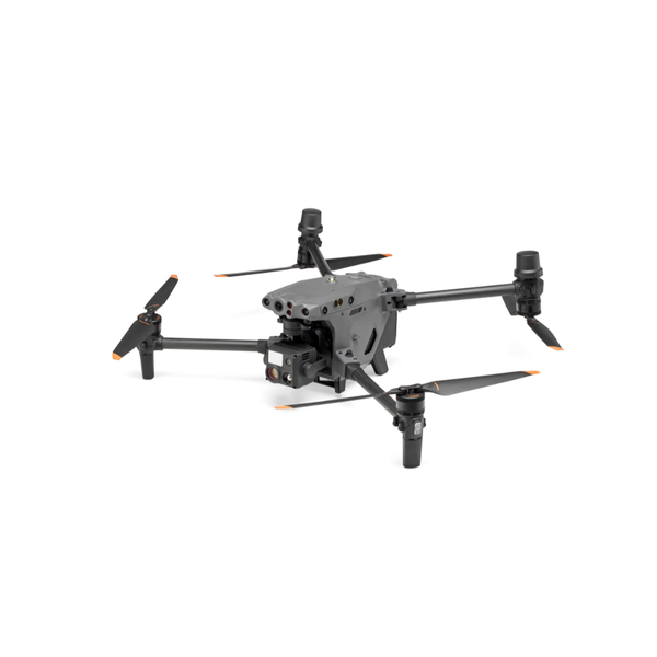 Black and gray drone on a white background