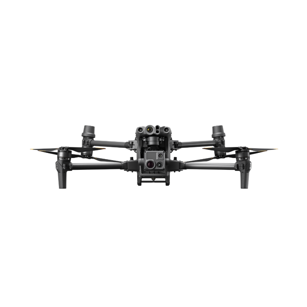 Black drone with camera on a white background