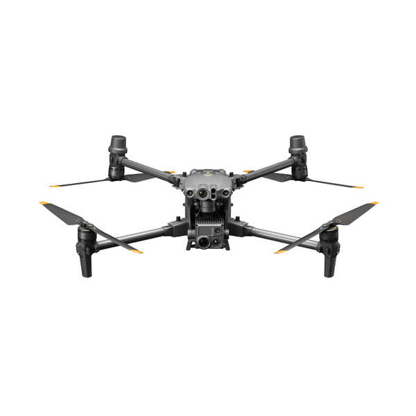 Black drone with camera on a white background