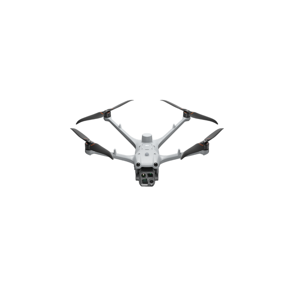 White drone with black propellers on a white background